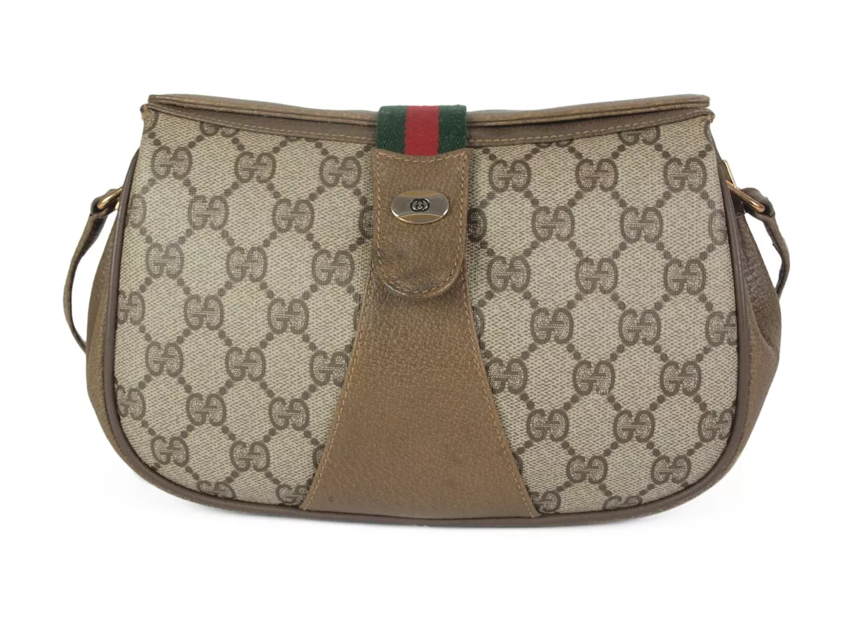 GUCCI Vintage Sherry Line GG Web PVC Canvas Leather Browns 