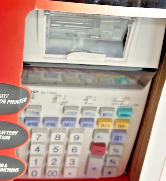 BNIP Sharp EL‑1750V Printing Calculator & Microban 12‑Digit, 2‑Color Print AC/AA - Image 2 of 4