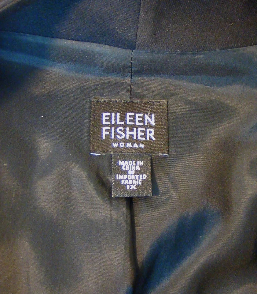 Eileen Fisher Traje Negro Mezcla Lana Blazer Chaqueta Abierta Vestido Pantalones Conjunto 1X AC Foto 3 de 4