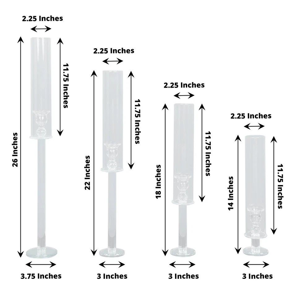 4 Candelabros Cónicos Cristal Transparente Huracán Cilindro Vidrio Tonos Fiesta Evento Foto 2 de 4