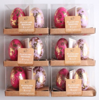 NEW Dozen Decorative Easter Table Pink/Purple Gold Foil Egg Place Card Holders