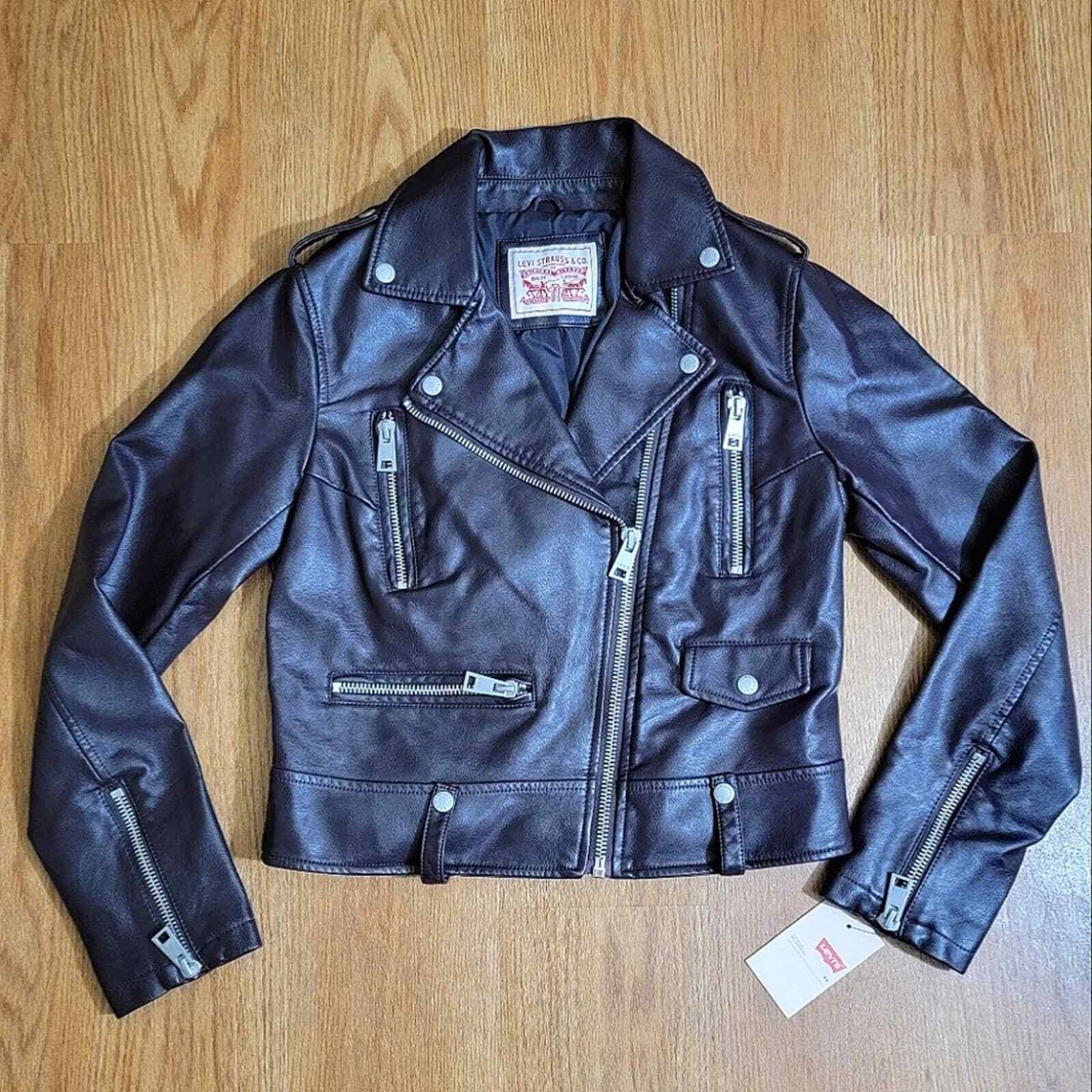 Levi's Premium Leather Motorcycle Moto Jacket Black Women's Size