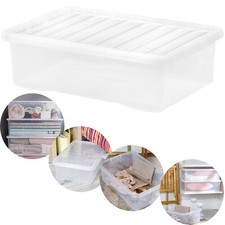 32L Plastic Storage Box Under Bed Home Office Stackable Clear Boxes With Lid