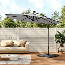 Image of Cantilever Parasol 3M 10FT LED Hanging Umbrella Crank Handle Solar Lights