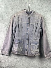Jennyfer J Leather Rawhide Jacket Gray Long Sleeve Lined Button Size Small