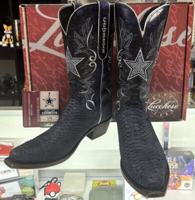 Dallas Cowboys Lucchese Women's Boots Navy Suede Python W