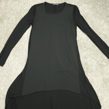 ZARA Dress Women Small Black Long Sleeve Round Neck Short Front Long Back