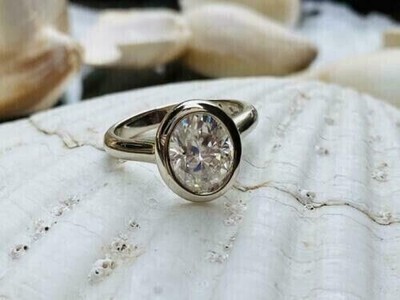 2 Karat runder Schnitt im Labor erstellt Diamant Solitär Damenring 14K weiß vergoldet