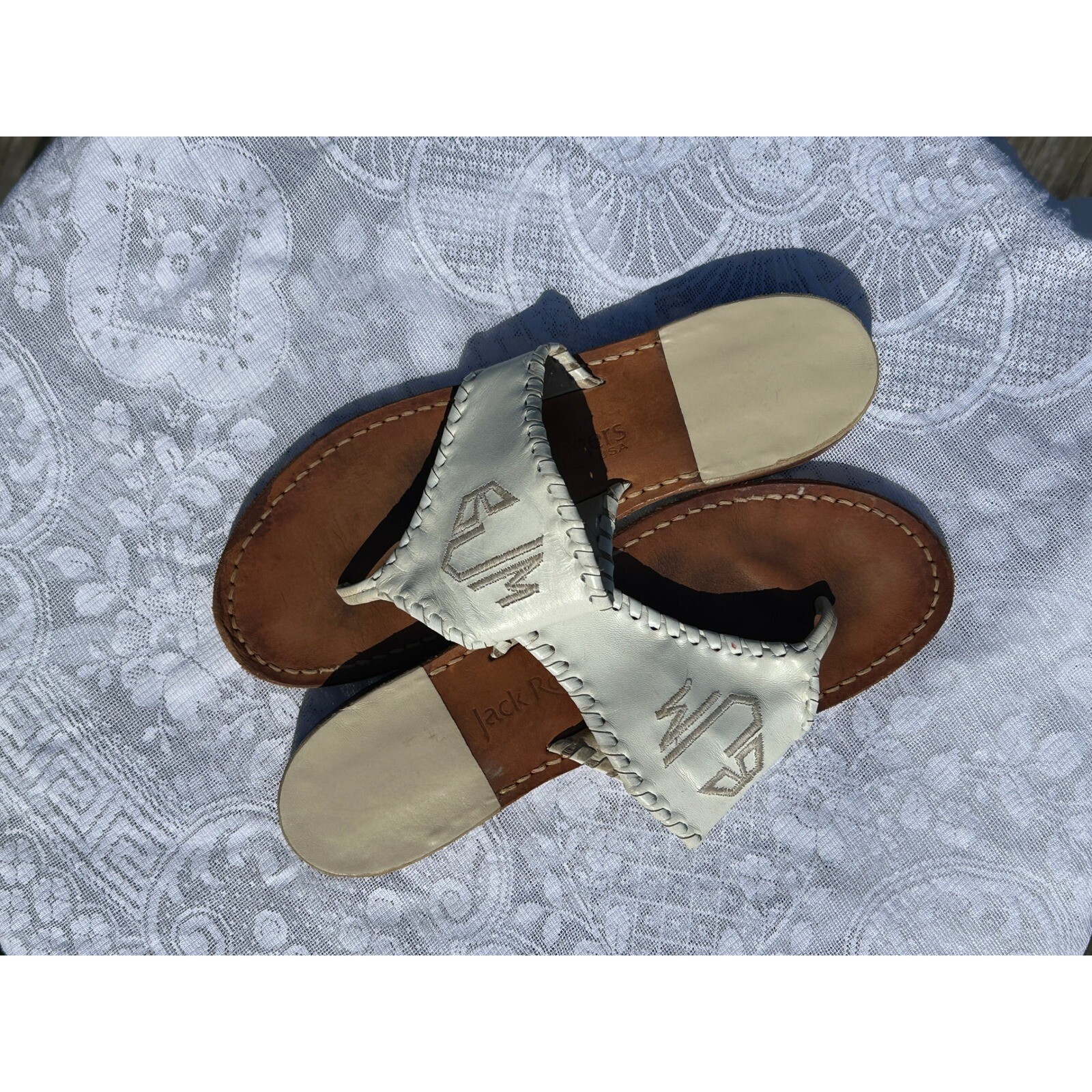 APL Sandali Jack Rogers bianchi in pelle con tanga sandali di design di lusso taglia 7M