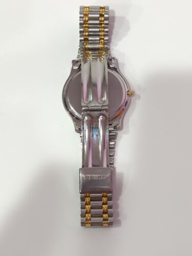 Seiko Watch Mens 36mm Silver SQ Dial Two Tone Day date Round 5Y23-7089 New Bat - Picture 4 of 8