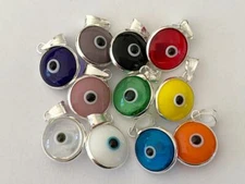 925 Sterling Silver Evil Eye Greek Mati Turkish Nazar Pendant Charm Double Side 