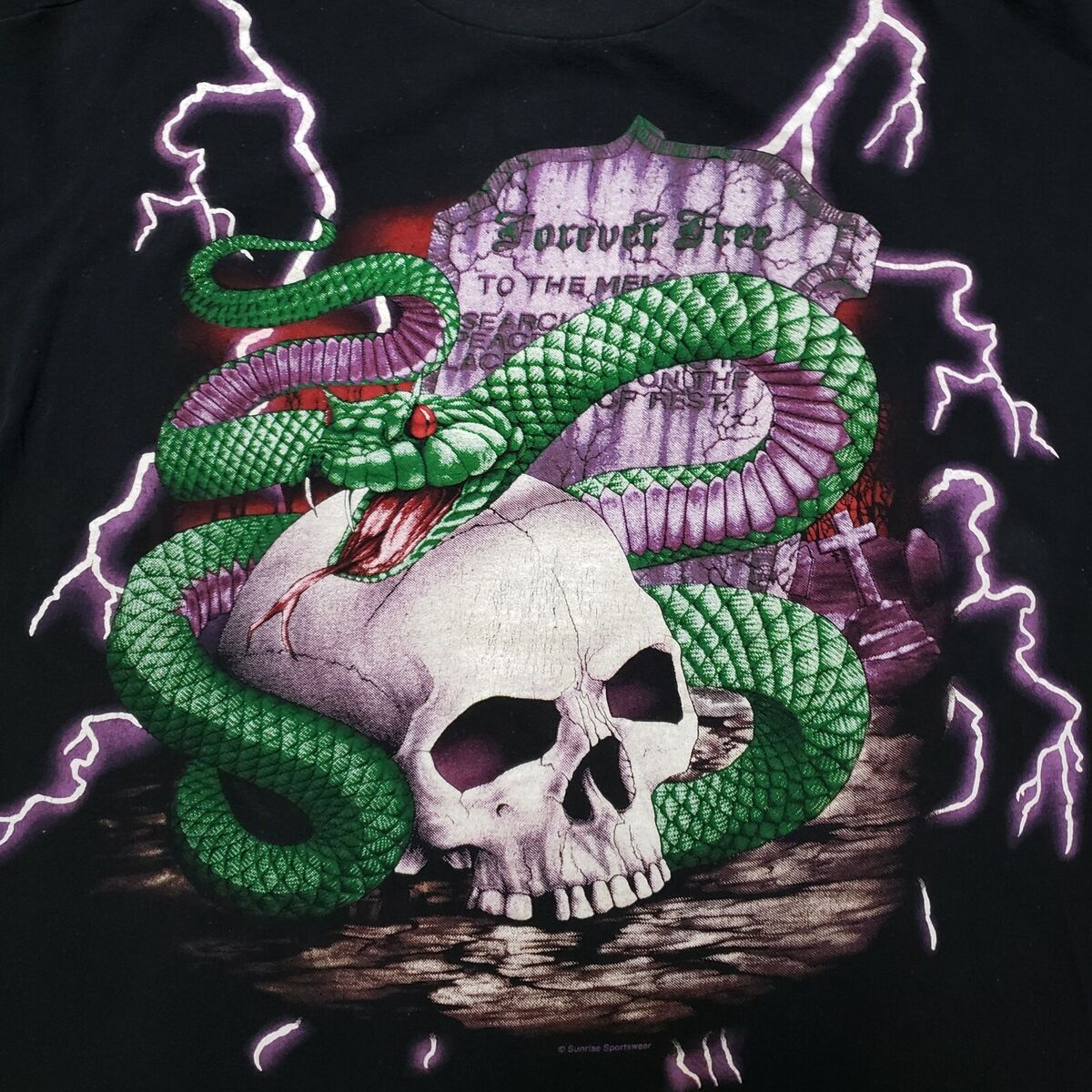 Vtg 90s AMERICAN THUNDER T-Shirt Forever Free Snake Skull Vtg 90s AMERICAN THUNDER T-Shirt Forever Free Snake Skull