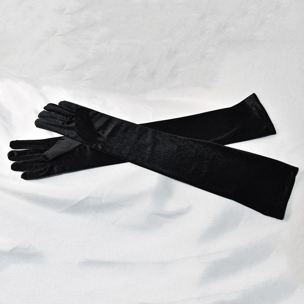 Velvet Long Gloves Etiquette Gloves Winter Warm Mittens Black Evening