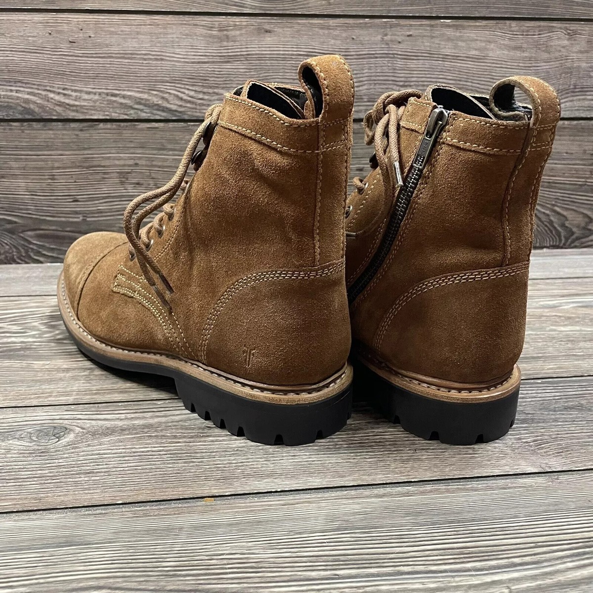 Frye Men’s Russell Boots Size 9.5 M Tan Leather Suede Cap Lace /Zip Up FR41606 NEW Frye & Co Russell Lace-Up Suede Boots Side Zipper Tan  main image 4