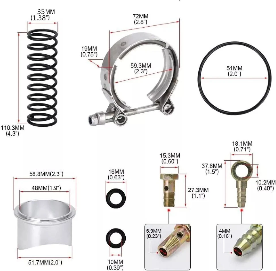 Válvula de sopro turbocompressor banda V 50mm 35psi impulso BOV mola de braçadeira de alumínio - Imagem 2 de 4