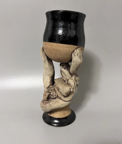 Vintage Ceramic Ugly Naked Man Wine Goblet 1976 Artist Signed Gay Interest Nude