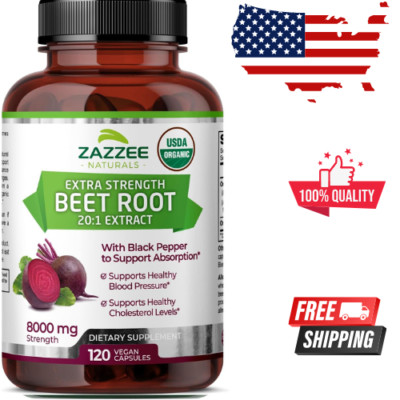 Organic Beet Root 8000 mg Strength 20:1 Extract, 120 Vegan Quick Release Capsule