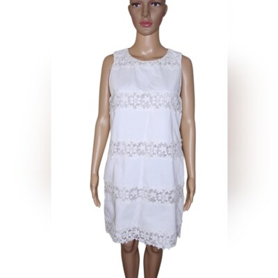 J. Crew Factory women's white cotton embroidered lace trim shift casual  dress 8 | eBay