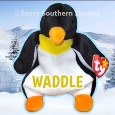    WADDLE   1995 Ty Beanie Babies Black  White PENGUIN Bird Baby MWMT 