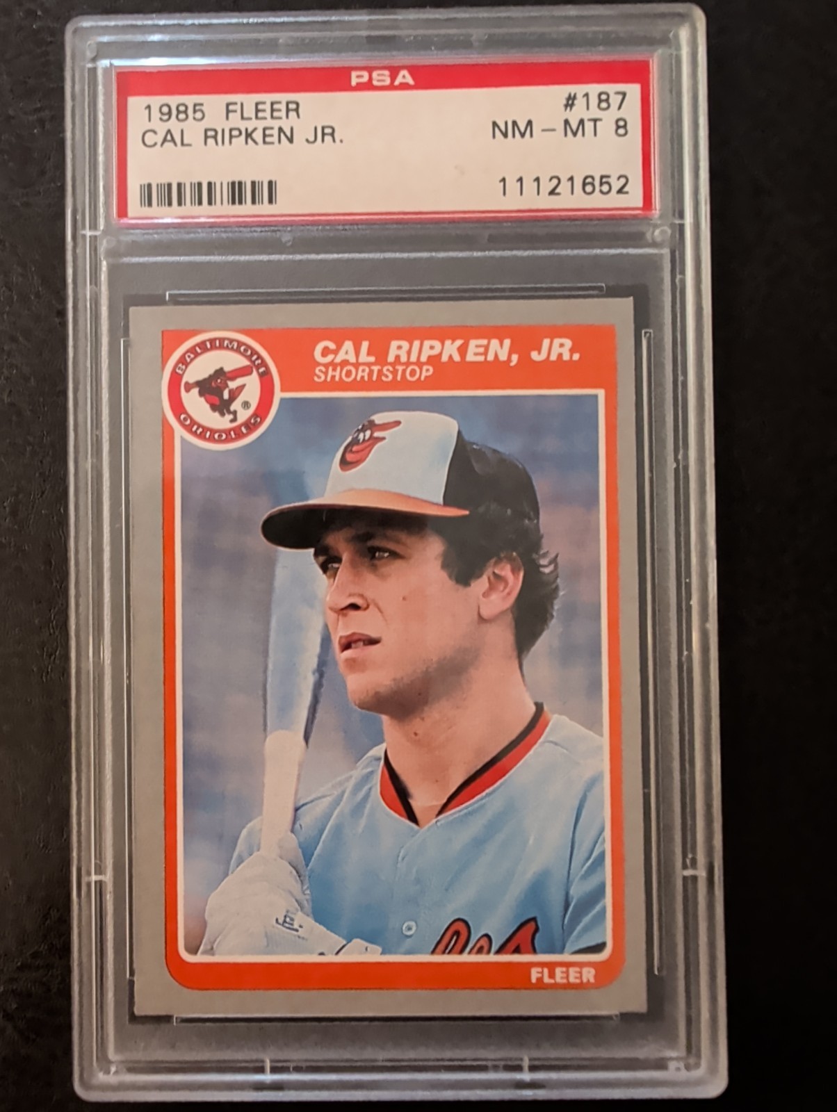 1985 Fleer Cal Ripken Jr. #187 Baltimore Orioles PSA 8 HOF view 1
