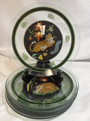 8) Lynn Chase Designs Jaguar Jungle Glass 8.75 Inch SALAD/DESSERT