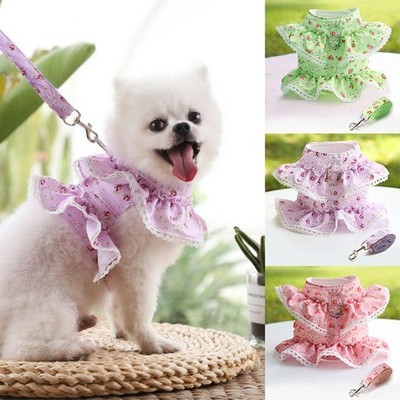 Cat Dog Harness Vest Cute Floral Chest Strap Lead Leash Set Pet Dog Dog