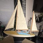 Pre-Built Wooden Sailboat Model w/ Fabric Sails, Nautical Display Stand — photo 2
