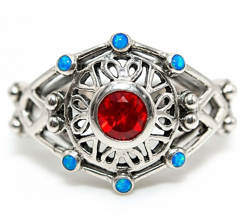  Fire Garnet 925 Sterling Silver Filigree Ring Sz 6 PC9-1