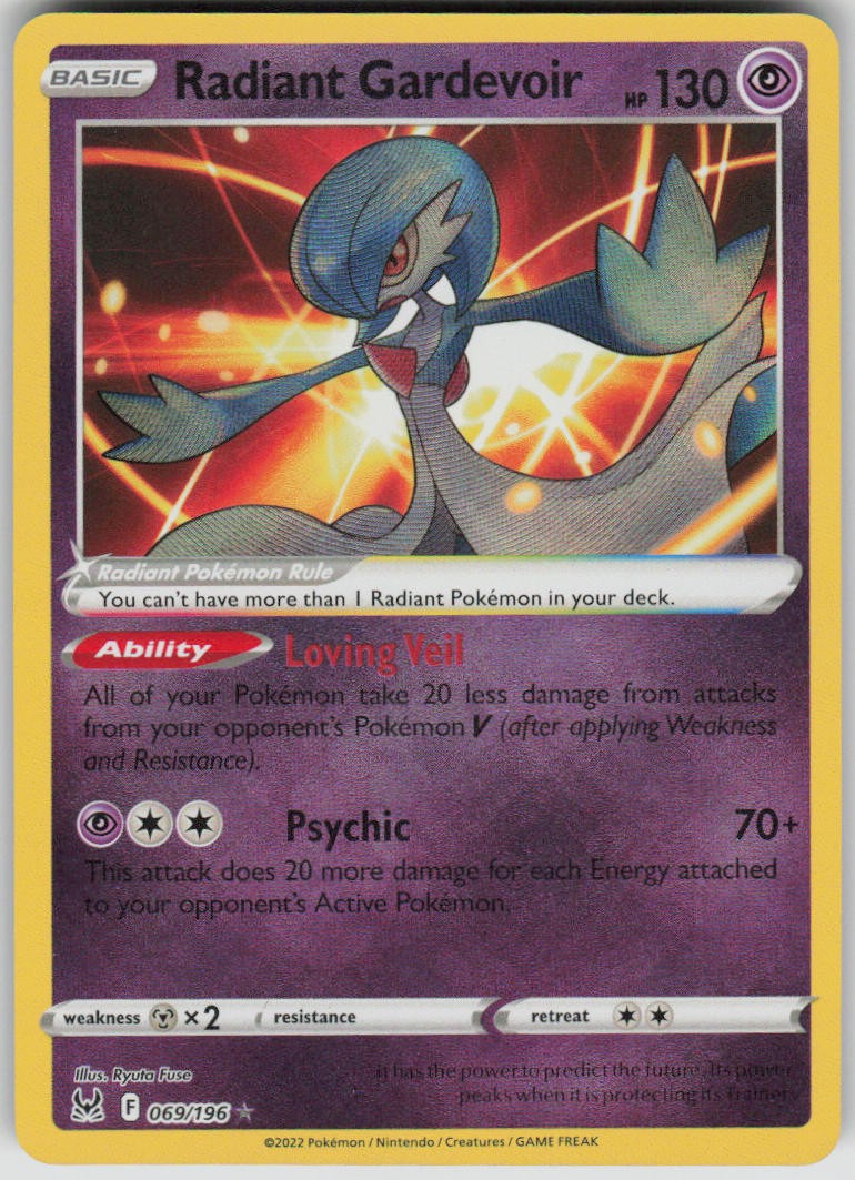 Pokemon Radiant Gardevoir Radiant Rare SWSH11: Lost Origin 069/196 NM