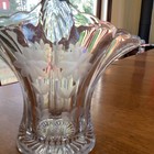 VINTAGE CLEAR GLASS BASKET w/ HAND CUT FLOWERS & APPLIED HANDLE — photo 2