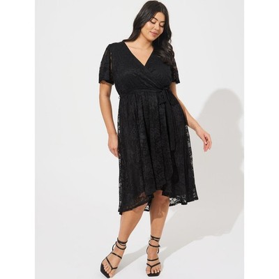 Torrid Mini Lace Wrap Dress Black Plus Size 3X
