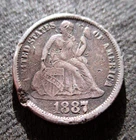 SILVER COIN UNITED STATES OF AMERICA 1887 "SEATED LIBERTY DIME" PHILADELPHIA (2)