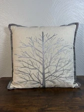 Silver Branch Tree Pillow Embroidered Holiday Winter Decor