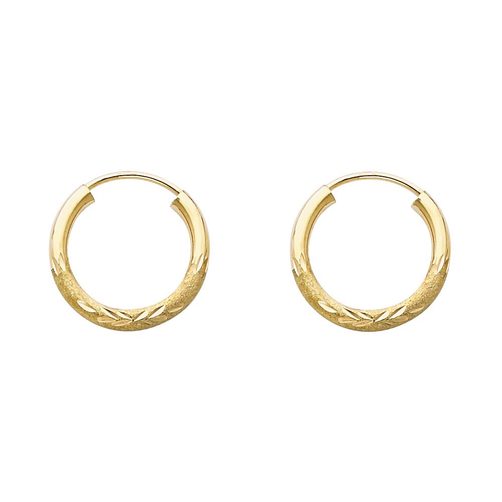 NEW 14K YELLOW GOLD 2MM BUDDED DC ENDLESS HOOP EARRINGS (15MM)