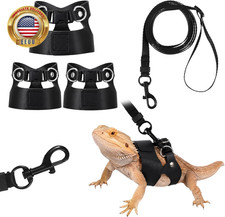 Black Bearded Dragon Leash and Harness Set 3 Pack Adjustable Soft Leather Bearde