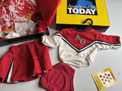 Pleasant Co American Girl Outfit Cheerleading Red White Pom Poms Original Box - Picture 2 of 3