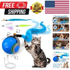 Interactive Cat Toy Ball - Speedy Cat Toys for Indoor Cats with Feather Tails...
