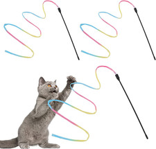 Cat Wand Rainbow Toy, 3Pcs Rainbow Ribbon Cat Wand for Kittens Training Rainbow