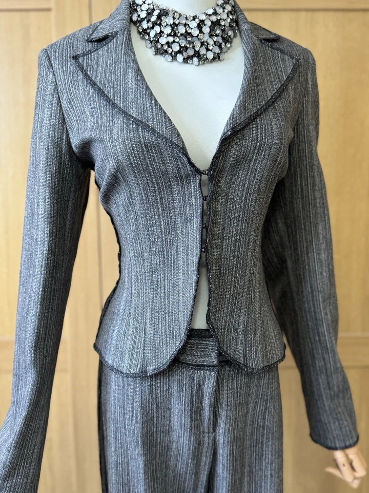Pennyblack MaxMara Mujer Gris Lana Traje Chaqueta y Pantalones Pierna Ancha Reino Unido 10 Foto 4 de 4