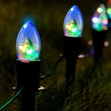 C9 Christmas Pathway Lights 24.5ft LED 20 Bulbs with Stakes Outdoor Xmas Yard