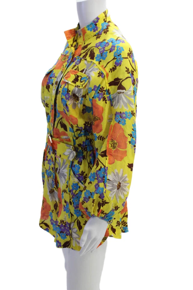 Zimmermann Women Collared Long Sleeve Floral Linen Jumpsuit Blue Size 0 - Image 2 of 4
