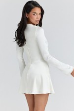 HOUSE OF CB 'Lulu' Ivory Satin Flute Sleeve Mini Dress S 8/10 A-C CUP 5514