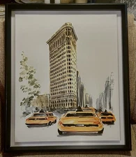 Orange Taxis In New York by Blursbyai Beautifully  Framed 23.25”x 17.25”