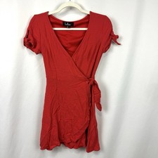 Lulus Sz S Red Wrap Mini Dress V-Neck Rayon Romantic Date Night Valentines Day