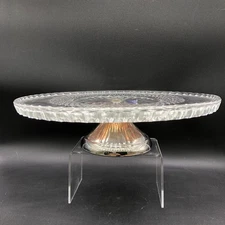 F.B. Rogers Silver Company Silver Plated Pedestal & Glass Cake Stand Italy 11"