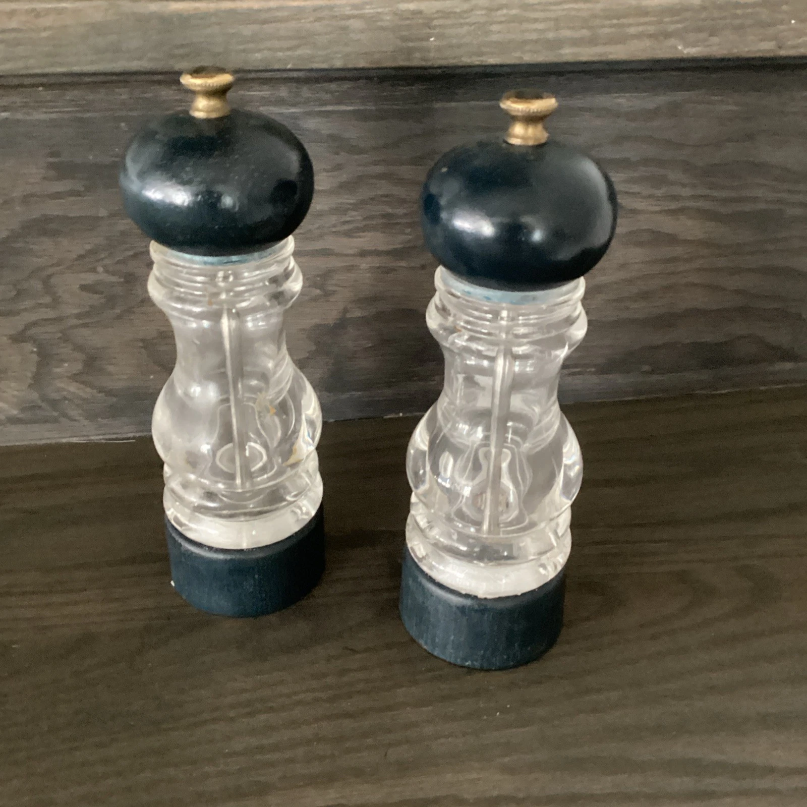 Peugeot France Salt & Pepper Mill Grinder Set 7” Clear Acrylic / Wood