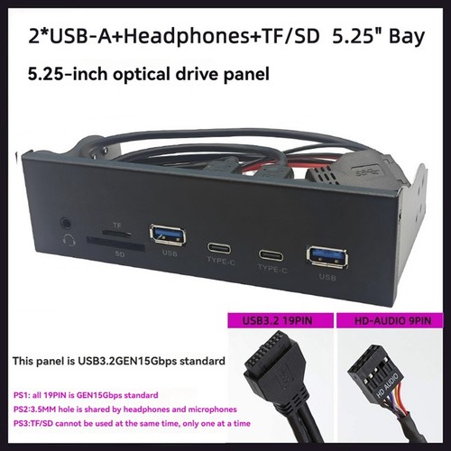USB Front Panel für PC 2 x USB 3.2 GEN1 5Gbps + 2 x TYP-C Hub + 3,5mm4888 - Bild 2 von 8