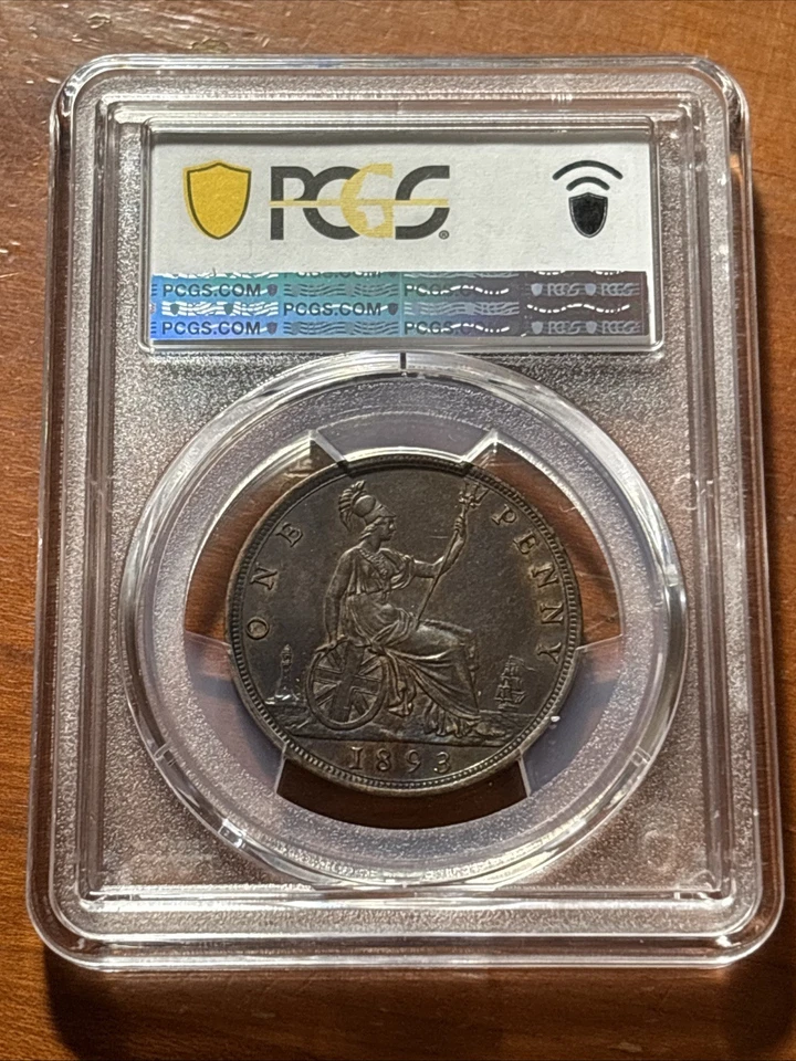 Great Britain 1893/2 Penny - PCGS AU53 - Rare Overdate - Only 1 Graded by PCGS - Image 3 of 4