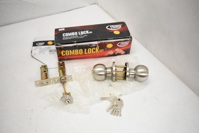 Premier Lock Combo Lock Set Single Cylinder Deadbolt Knob 6 Keys ED03 Satin KW1