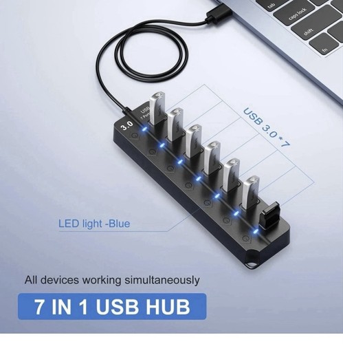 NIB ONFINIO Usb Hub 3.0 7port Usb Hub Splitter With Individual On/off Switches - Afbeelding 4 van 8